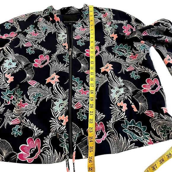 Banana Republic Black Bird Print Zip Front Drapey Bomber Jacket Size XL Flowy Dr - Picture 5 of 7